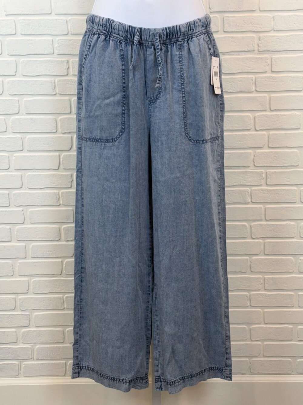 Splendid Wide-Leg Pants Pull-On Lyocell Chambray Light Blue XS